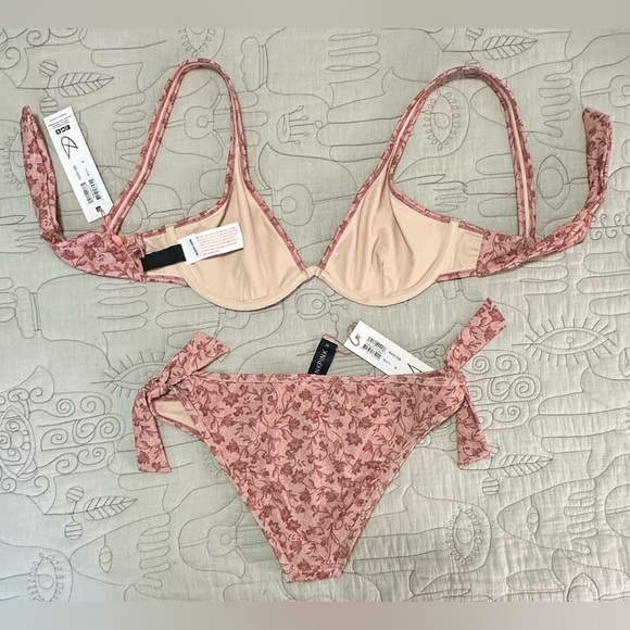 NWT MINKPINK Kiewa Bikini SET Top & Bottom Adjustable Tie Back Pink Floral - Picture 8 of 9